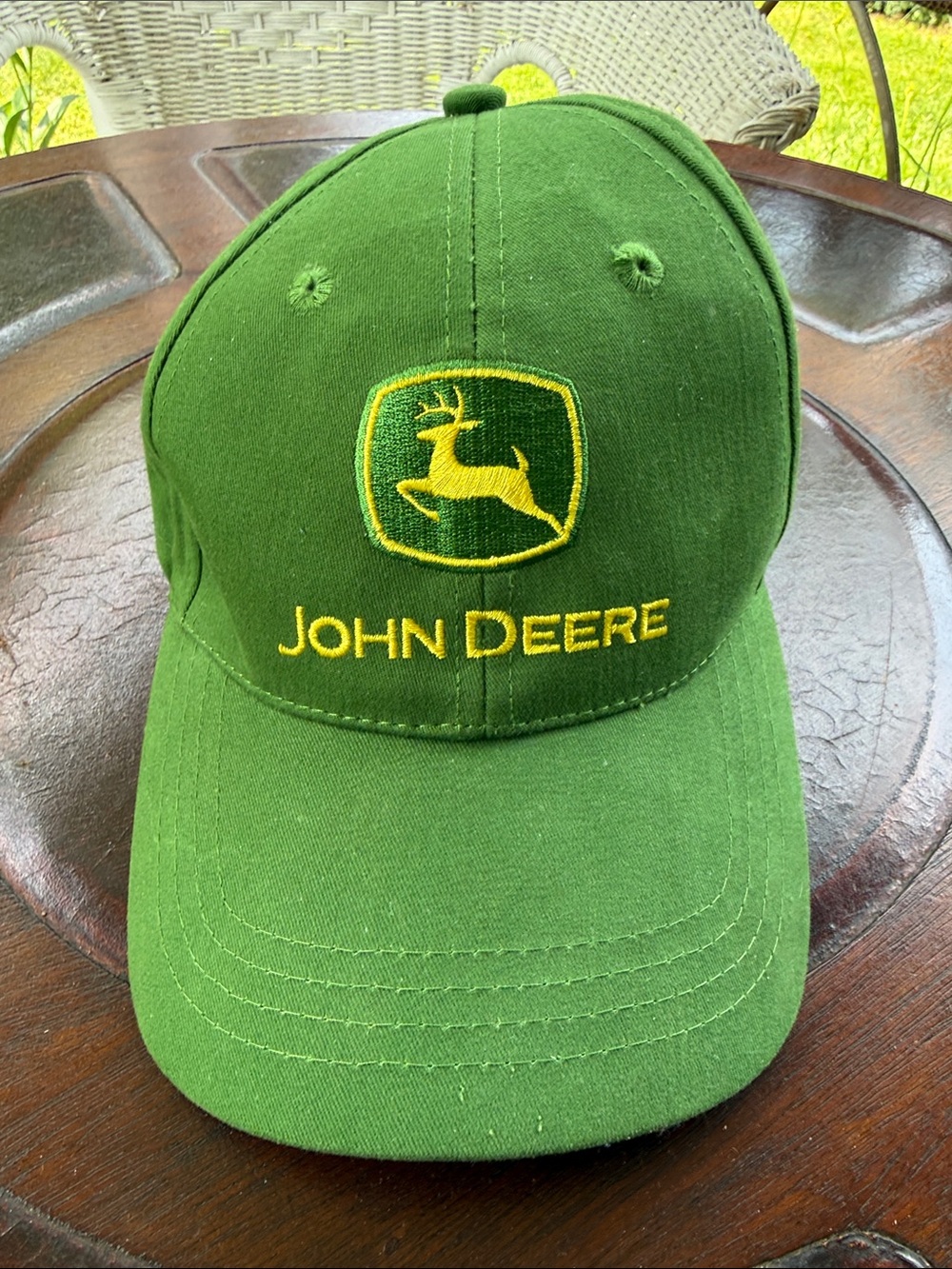 Green John Deere baseball cap